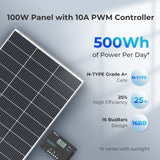 Kit de démarrage solaire monocristallin 100 W 12 V avec contrôleur de charge Wanderer 10 A