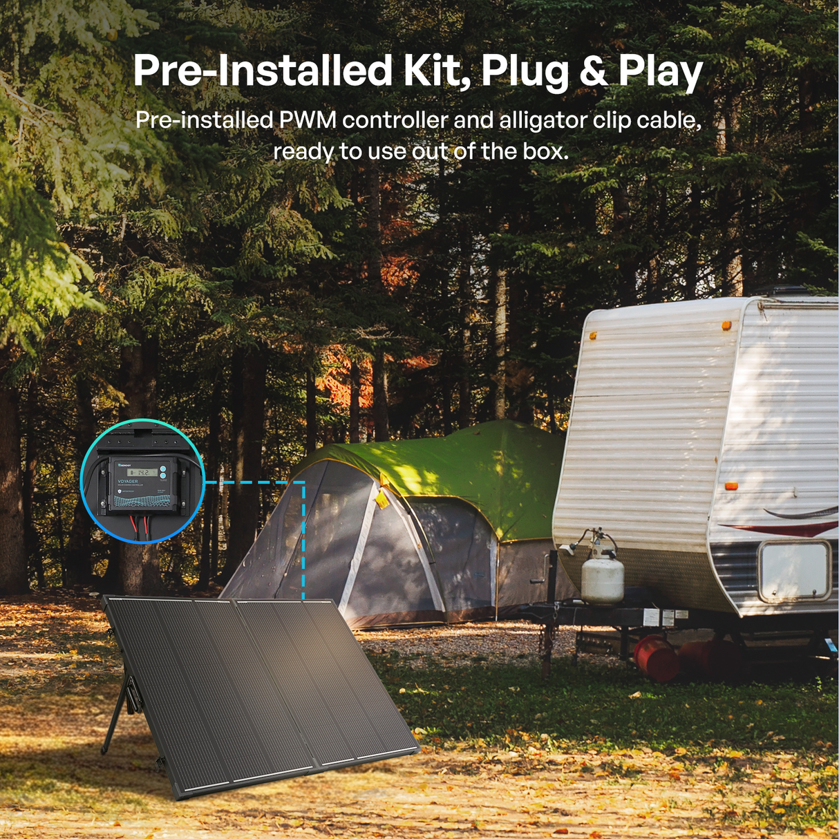 200W 12V N-Type Portable Solar Panel Suitcase Kit with 20A PWM Controller