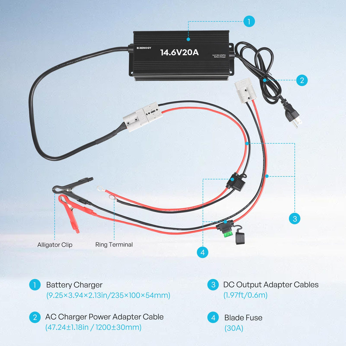 12V 20A AC-To-DC LFP Portable Battery Charger