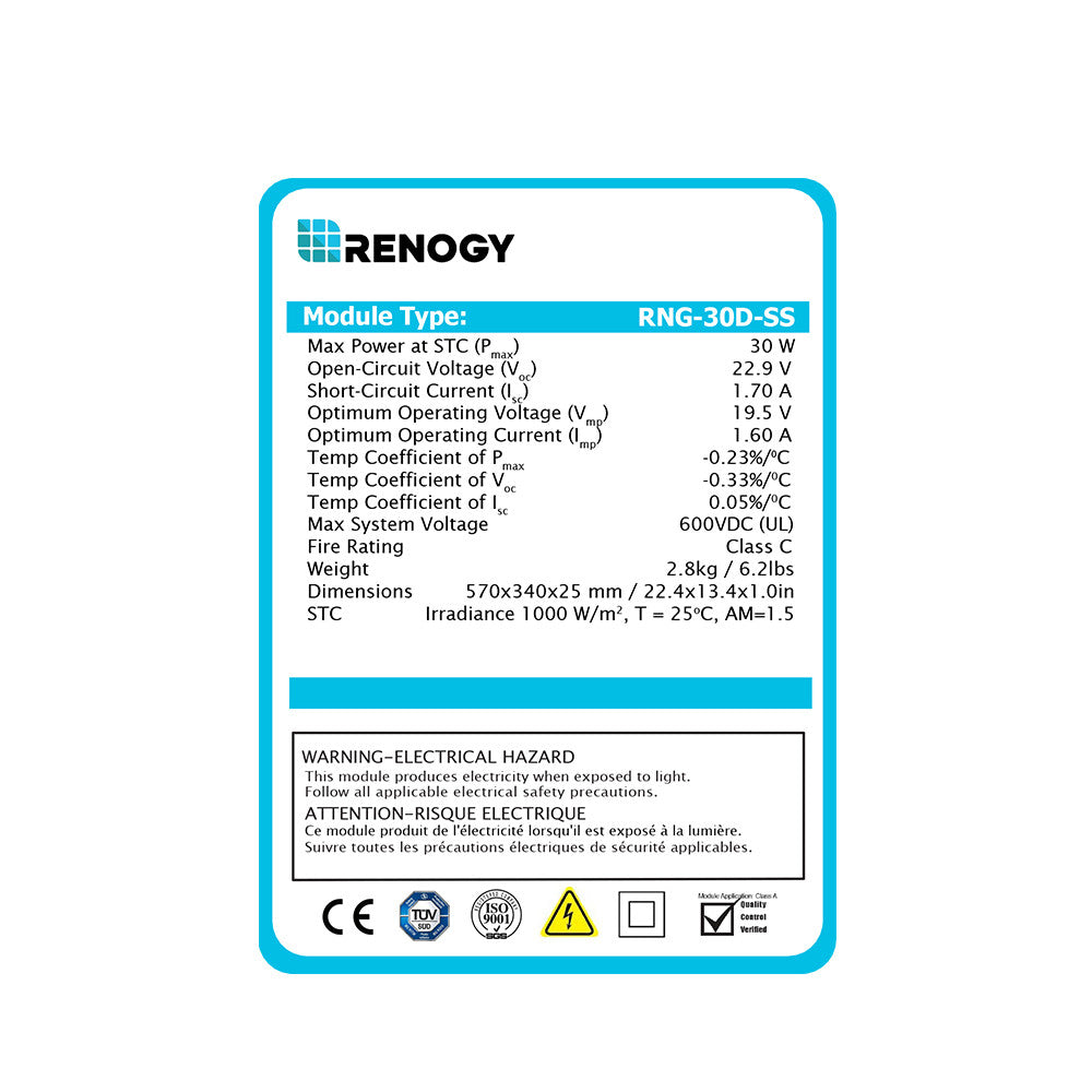 Renogy 30 Watt 12 Volt Monocrystalline Solar Panel (New Edition)