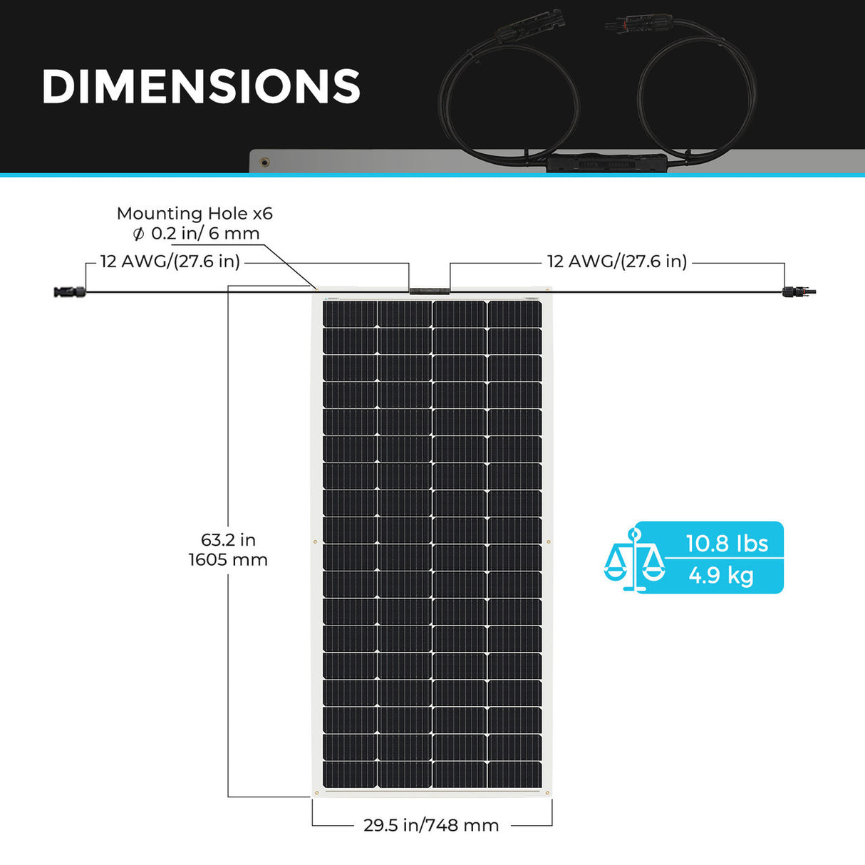 200 Watt 12 Volt Flexible and Lightweight Monocrystalline Solar Panel