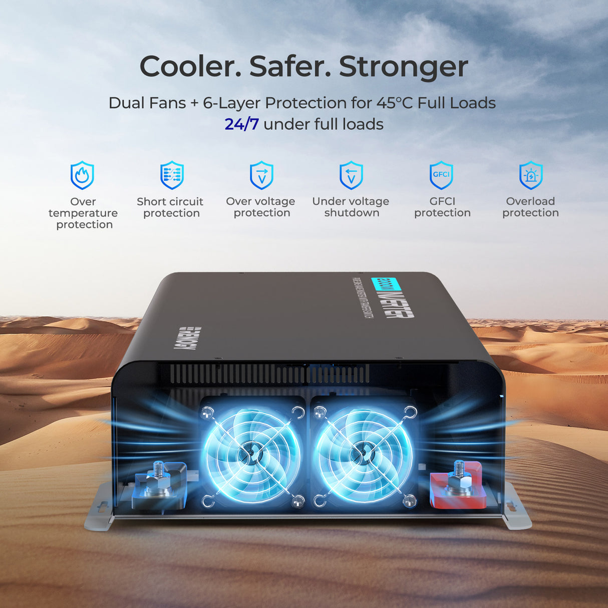 PUH - 12V 2000W Pure Sine Wave Inverter with UPS Transfer Switch and Built-in Bluetooth