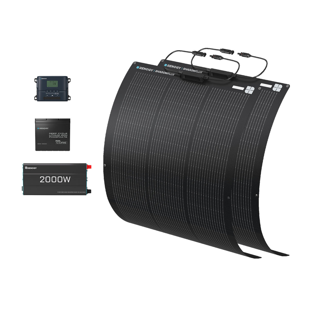 1.28kWh Flex Power Kit | 2PCS 100W Shadowflux Panel, 2000W Inverter