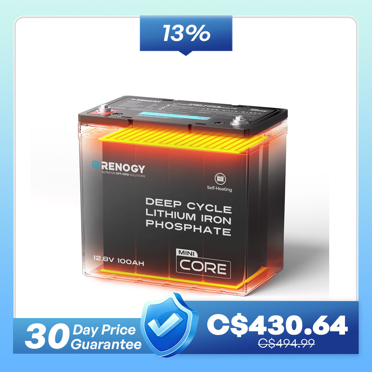 Mini Size 12V 100Ah DuoHeat Tech LiFePO4 Battery
