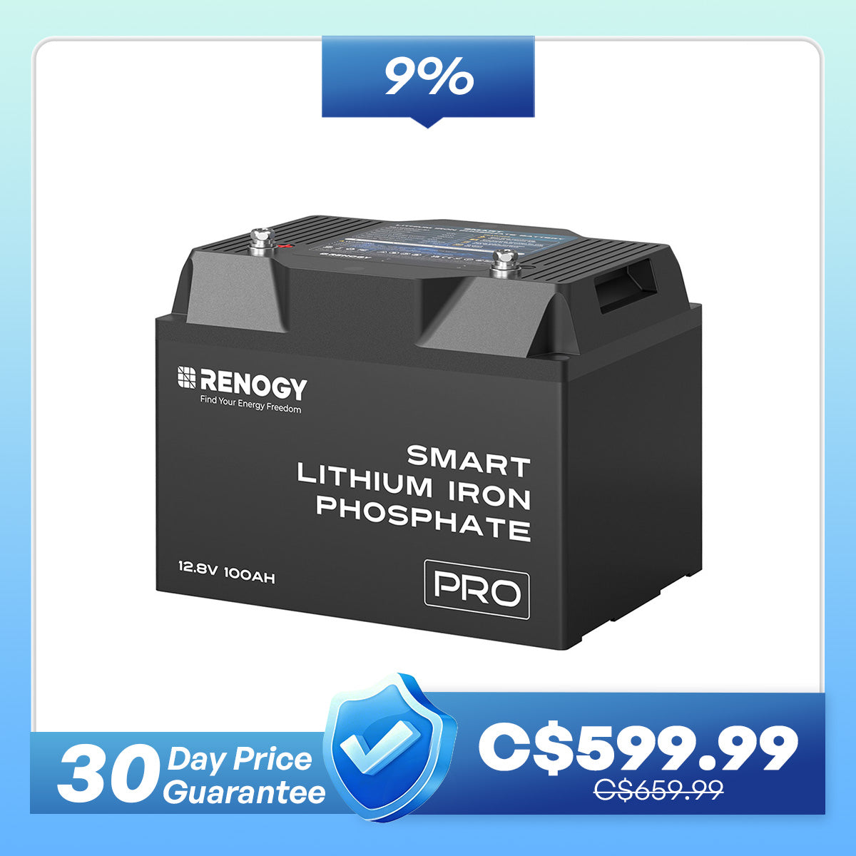 12V 100Ah Smart Lithium Iron Phosphate Battery w/ Bluetooth & Self-Heating | Pro Series