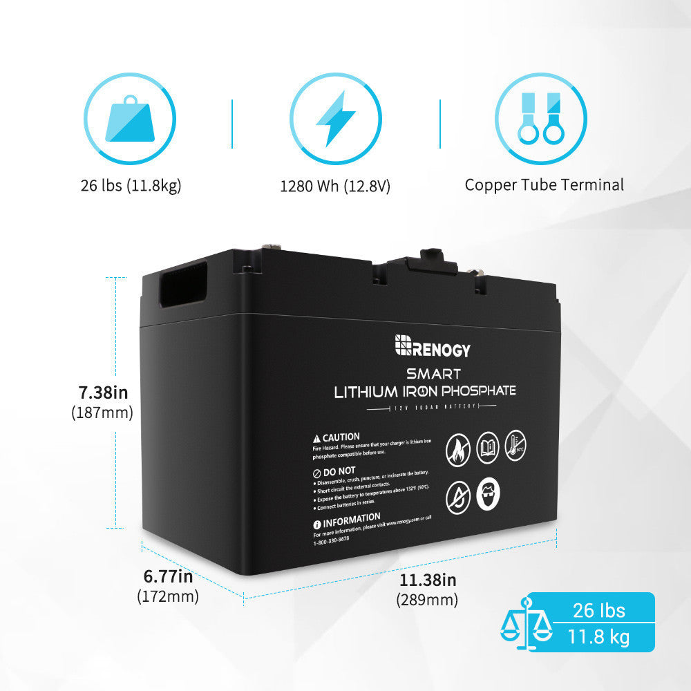 Renogy Smart Lithium-Iron Phosphate Battery 12 Volt 100Ah