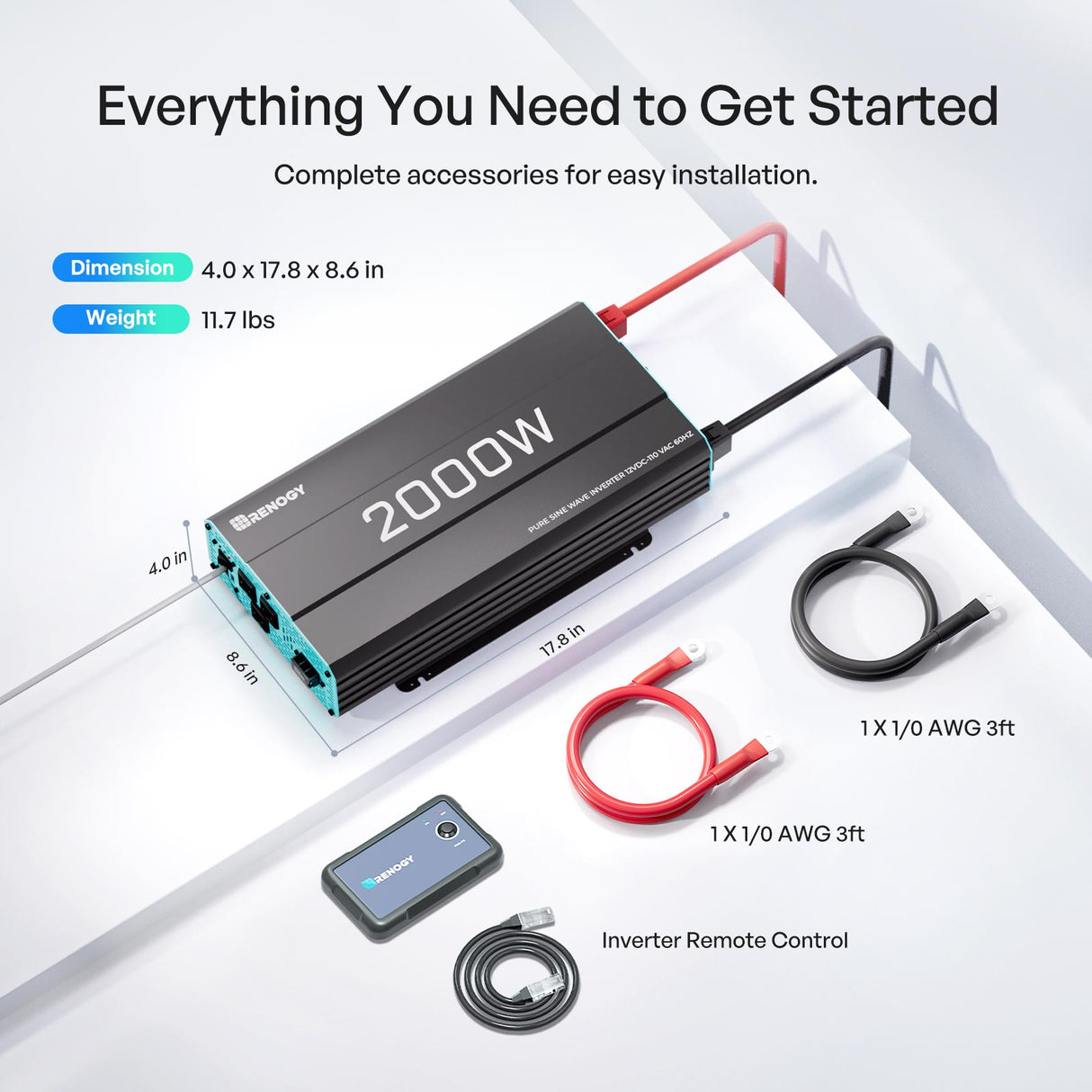 Renogy 12V 2000W Pure Sine Wave Inverter