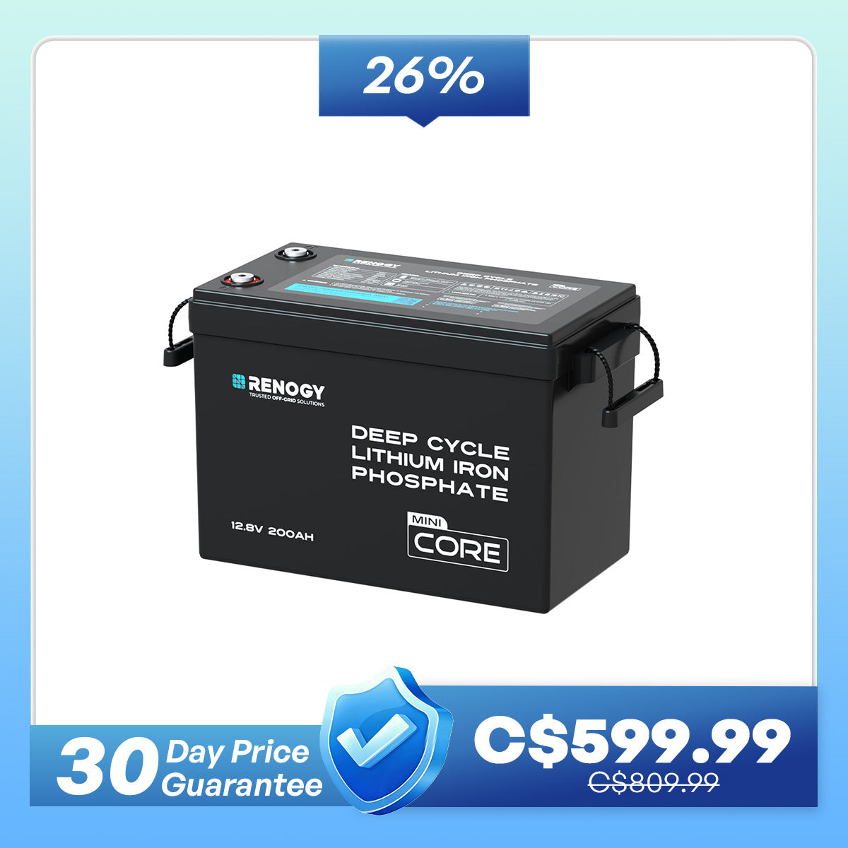 Mini Size 12V 200Ah Lithium Iron Phosphate Battery w/ Low-Temperature Protection