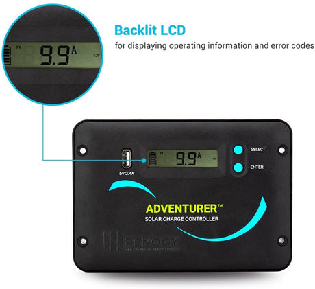 Renogy Adventurer Li- 30A PWM Flush Mount Charge Controller w/ LCD Display