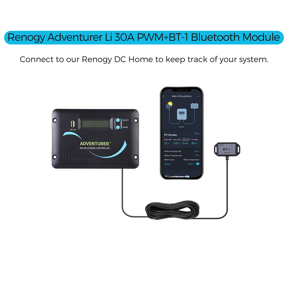 Contrôleur de charge encastré Adventurer Li 30 A PWM avec écran LCD 12 V/24 V 