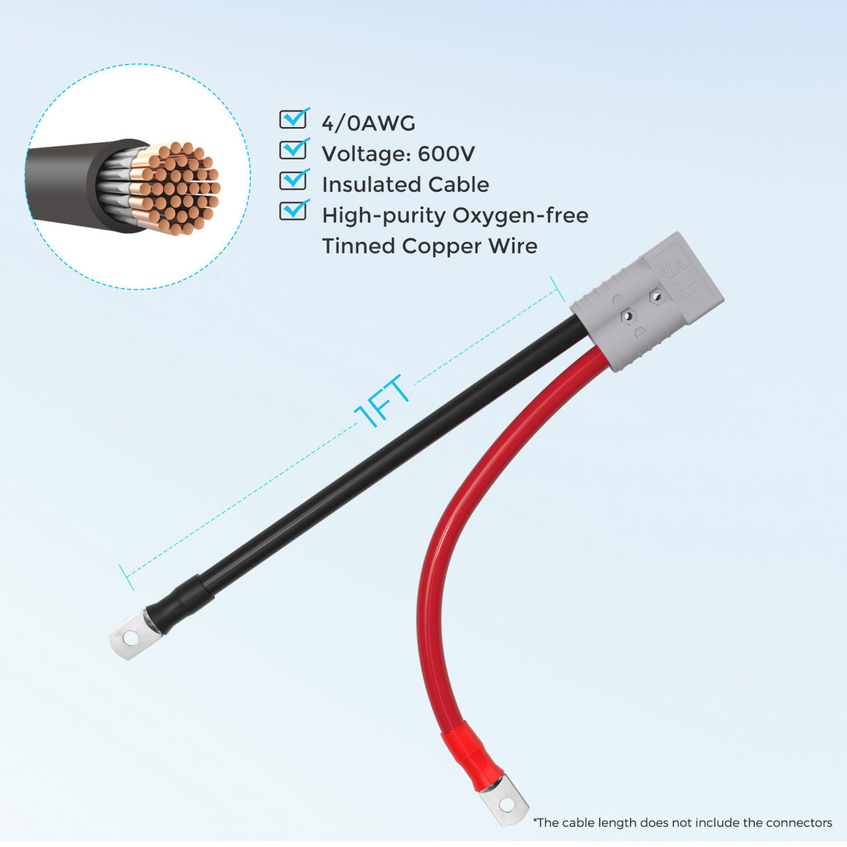 1FT 4/0AWG Anderson Adapter Cable（Anderson SB350 - 3/8 in Lugs）