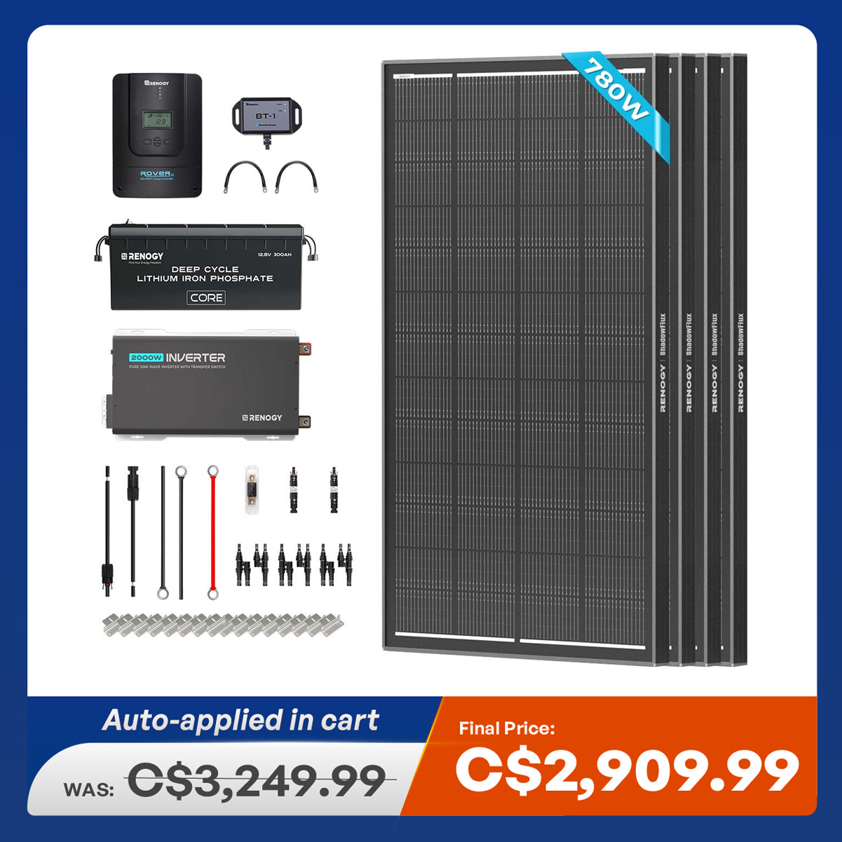 780W 12V Complete Solar Kit w/300Ah Lithium Battery