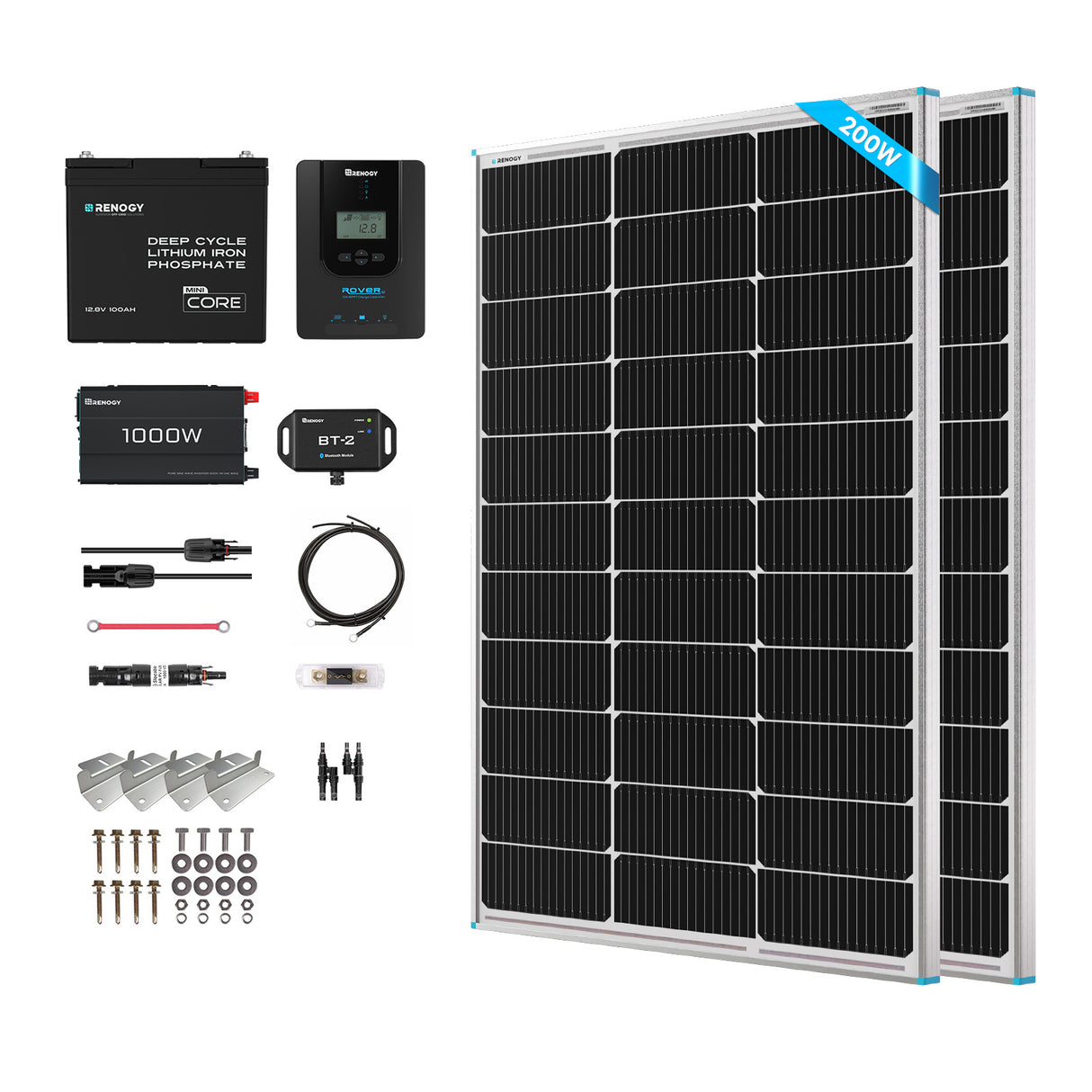 200W 12V Complete Solar Kit w/ 100Ah LiFePO4 Battery