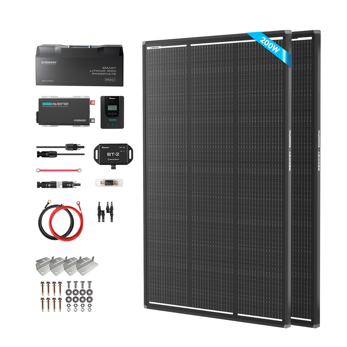 200W 12V Complete Solar Kit w/ 100Ah LiFePO4 Battery