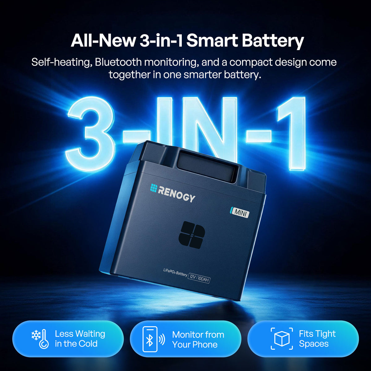 Reserve Mini Smart 12V 100Ah LiFePO4 Battery