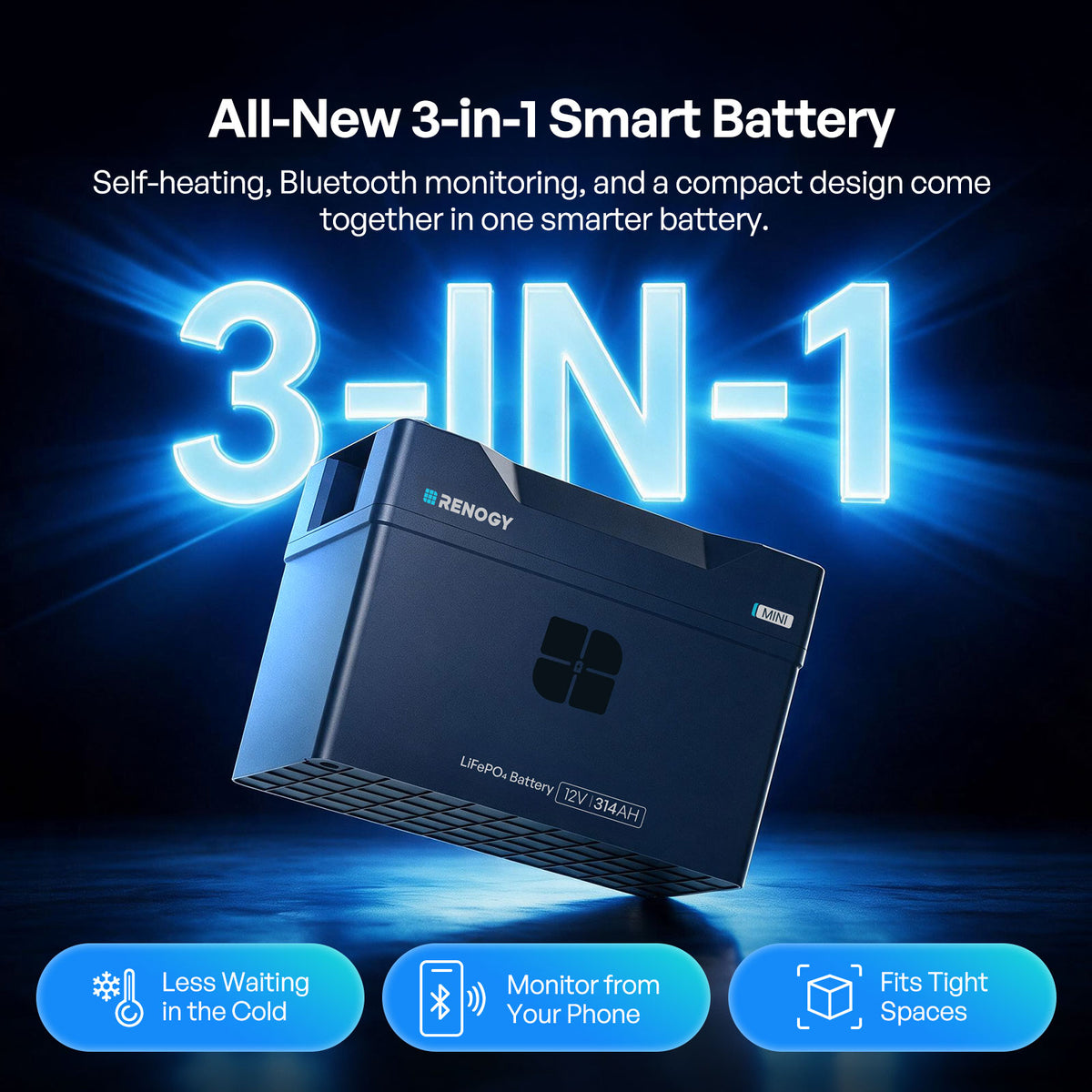 Reserve Mini Smart 12V 200Ah / 314Ah LiFePO4 Battery with Self Heating & Bluetooth