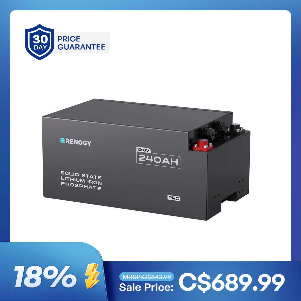 Renogy Pro - Batterie lithium-fer-phosphate intelligente 12 V 200 Ah avec Bluetooth et auto-chauffage