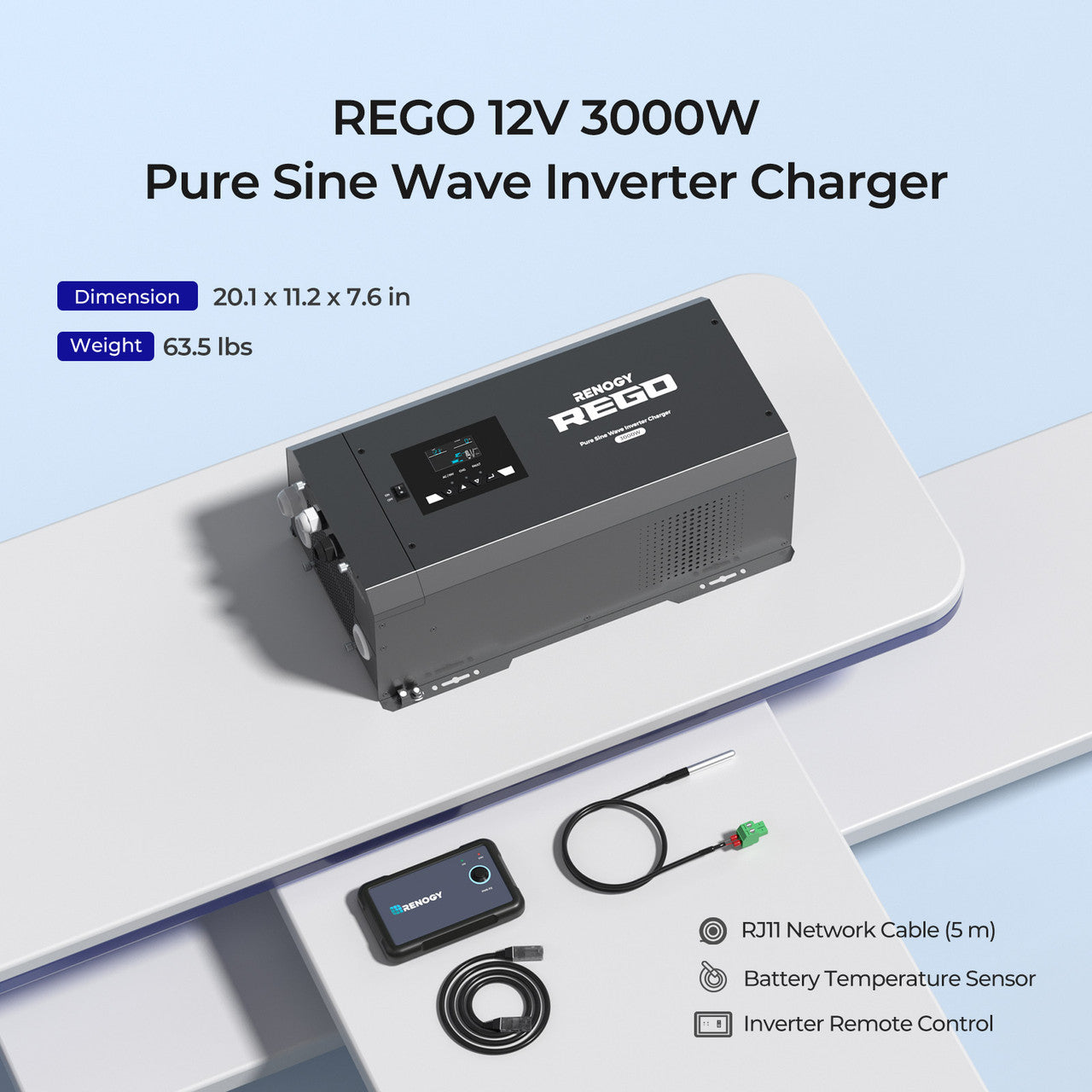 REGO 12V 3000W Pure Sine Wave Inverter Charger w LCD Display