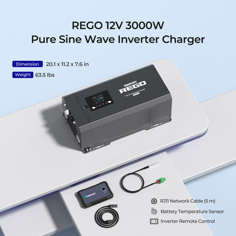 REGO 12V 3000W Pure Sine Wave Inverter Charger w LCD Display