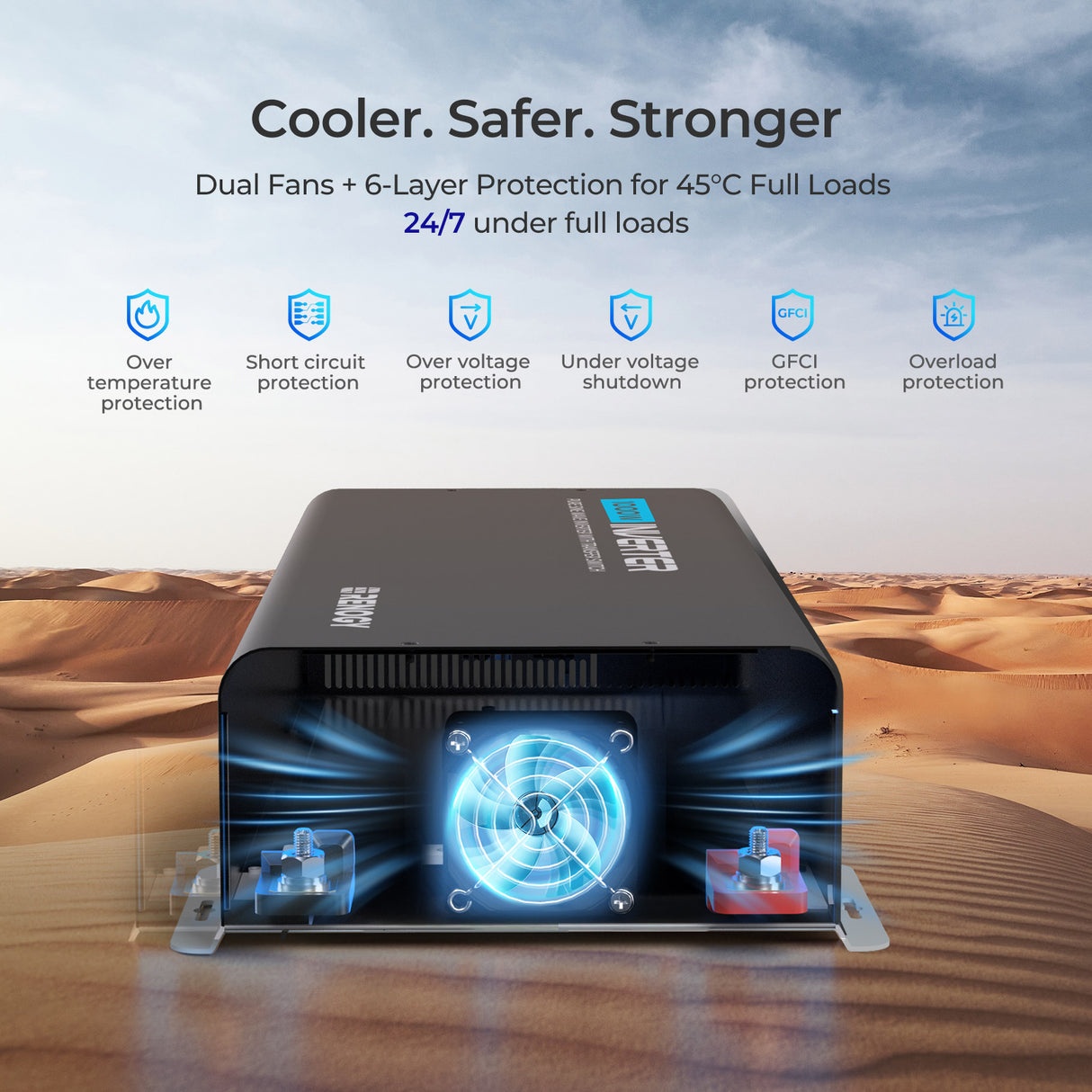 PUH - 12V 1000W Pure Sine Wave Inverter with UPS Transfer Switch and Built-in Bluetooth