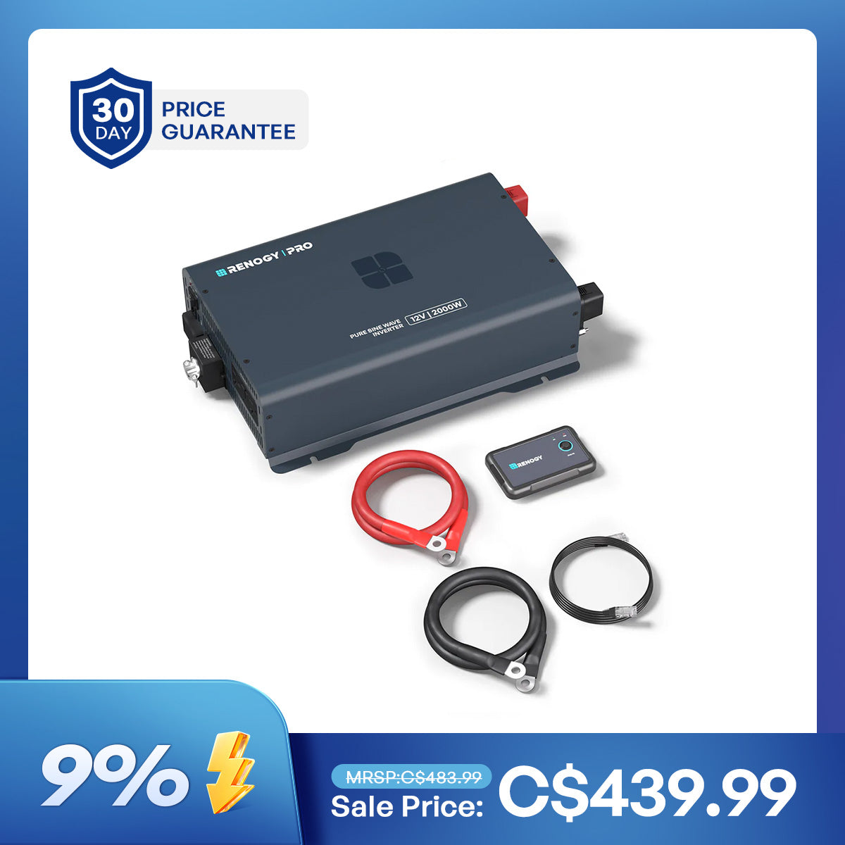 Renogy Pro 12V 2000W Pure Sine Wave Inverter with Bluetooth