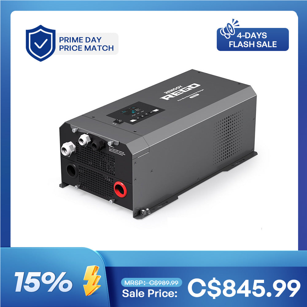 Renogy REGO - 12V 3000W Pure Sine Wave Inverter Charger w/ LCD Display