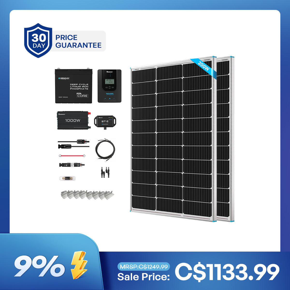Kit solaire complet 200W 12V avec batterie LiFePO4