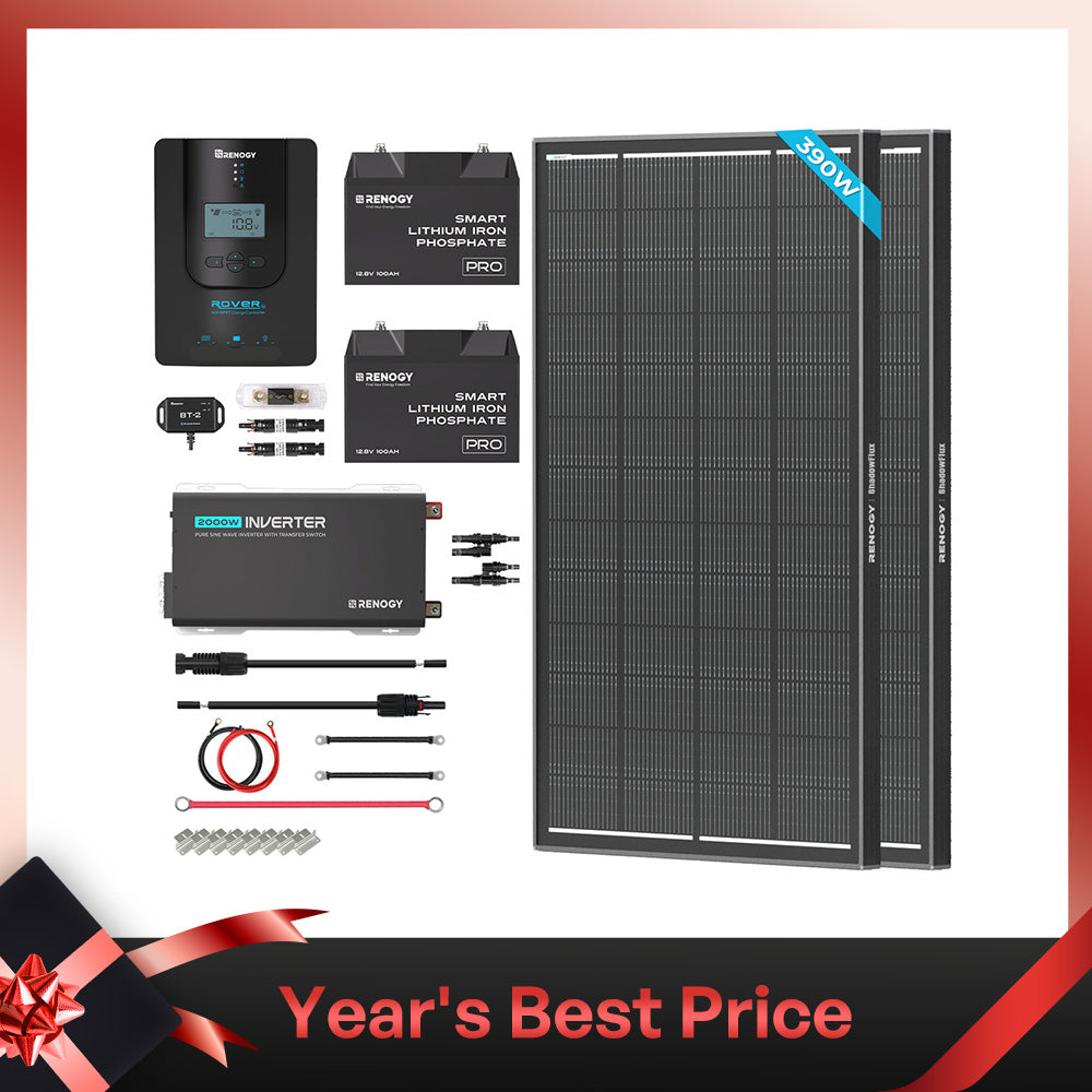 390W 12V Complete Solar Kit w/ Two 100Ah LiFePO4 Batteries
