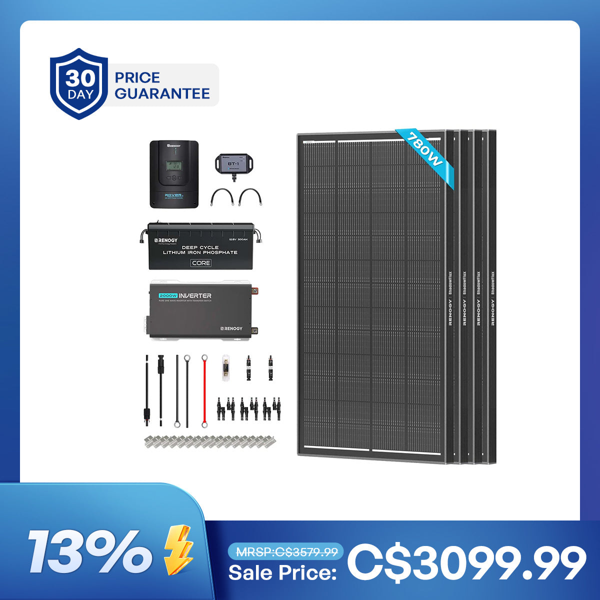 Kit Solaire Complet 780W 12V avec Batterie Lithium 300Ah