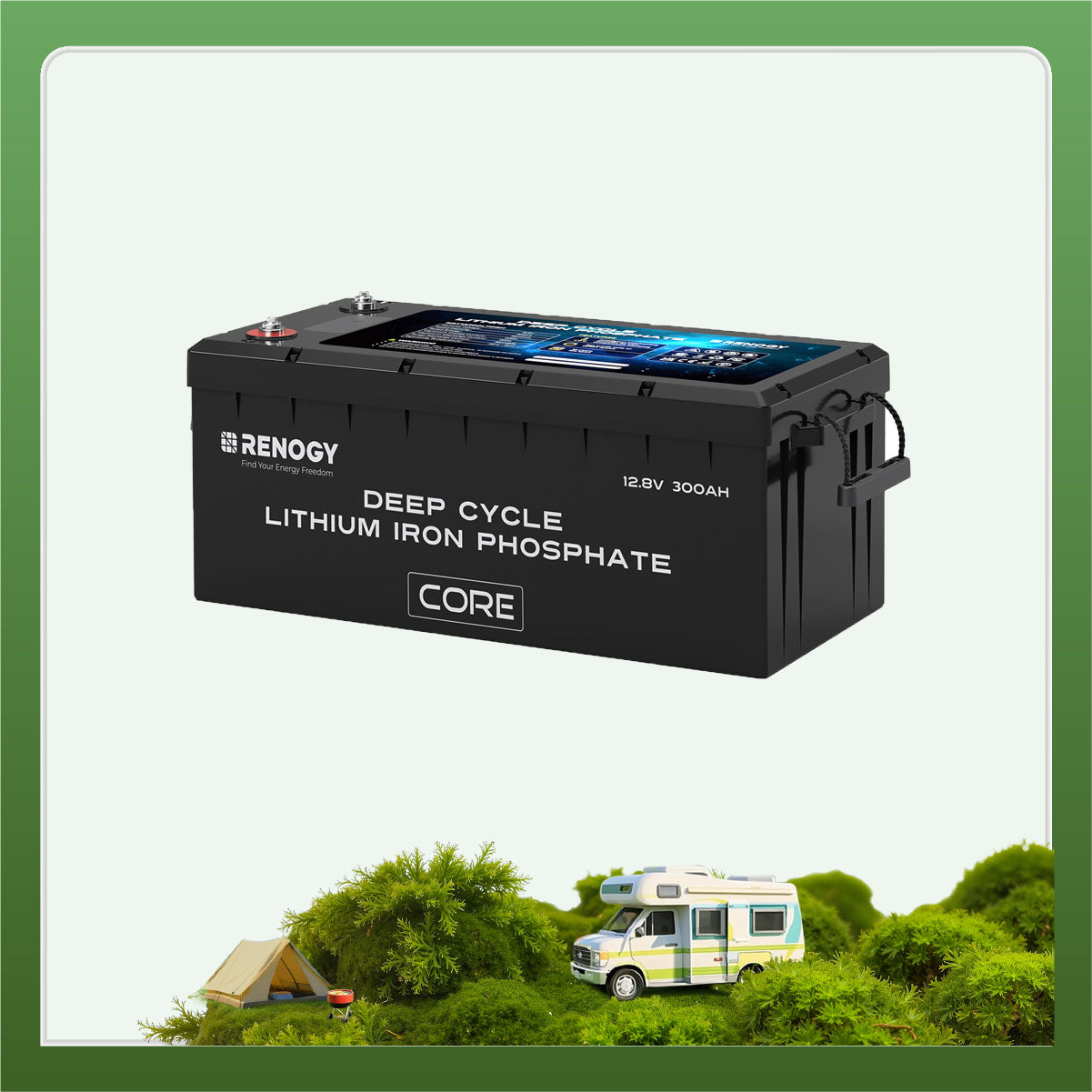 Renogy Core - Batterie lithium fer phosphate 12 V 300 Ah à décharge profonde avec fonction auto-chauffante