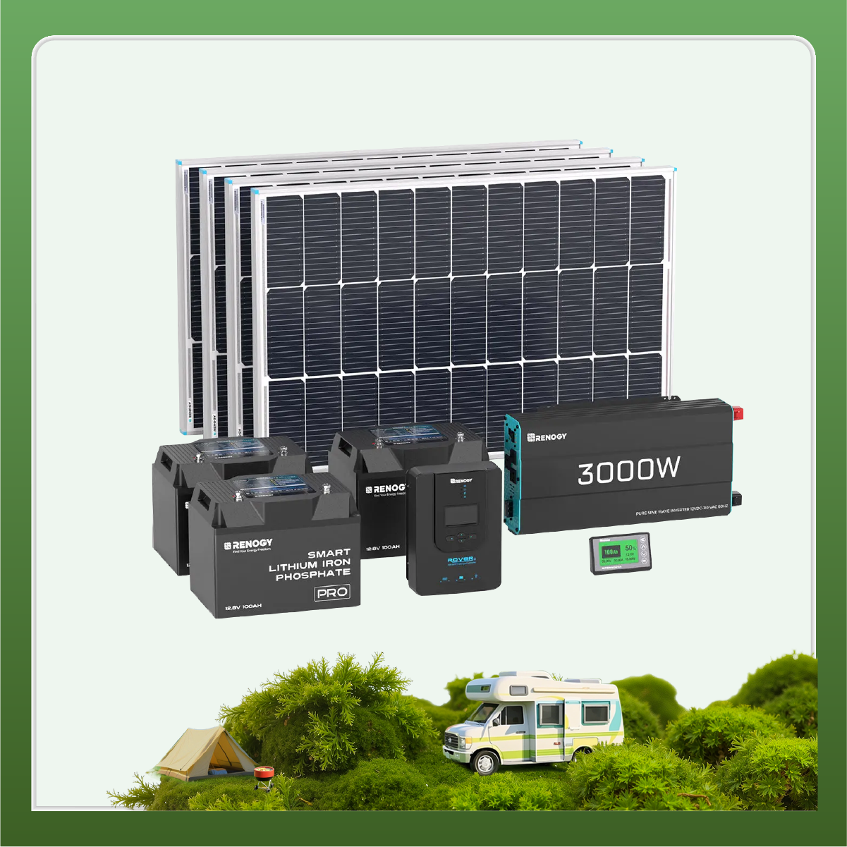 400W 12V Complete Solar Panel Kit with 2.4kWh Lithium Battery