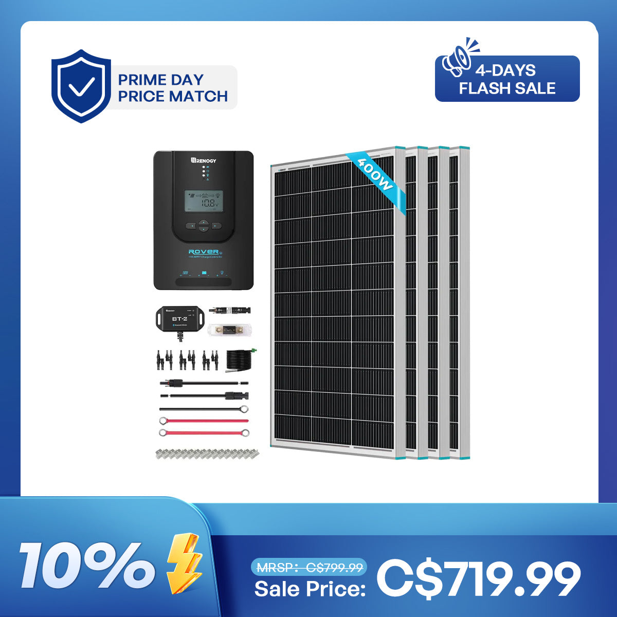 Kit Solaire Premium 400W 12V avec Contrôleur de Charge Solaire MPPT 40A