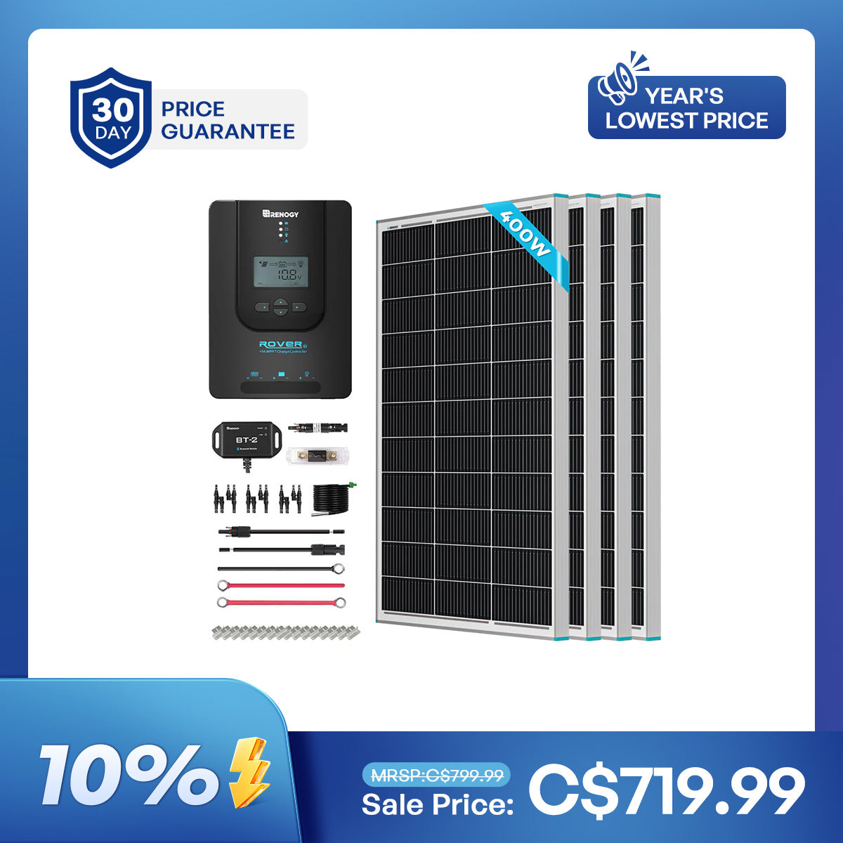 Kit Solaire Premium 400W 12V avec Contrôleur de Charge Solaire MPPT 40A
