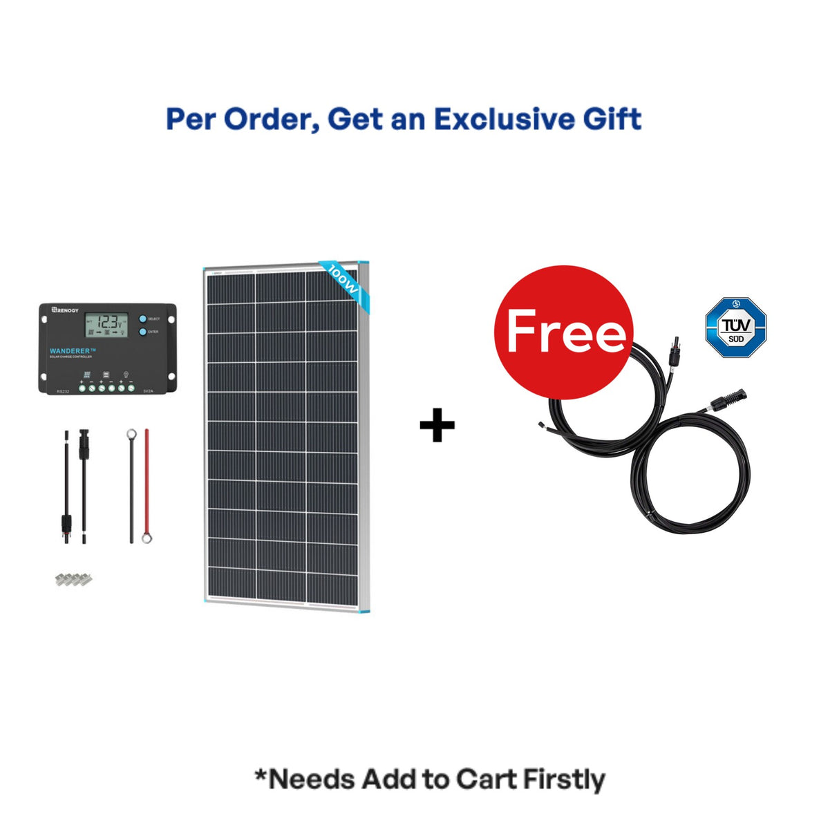 Kit de démarrage solaire monocristallin 100 W 12 V avec contrôleur de charge Wanderer 10 A