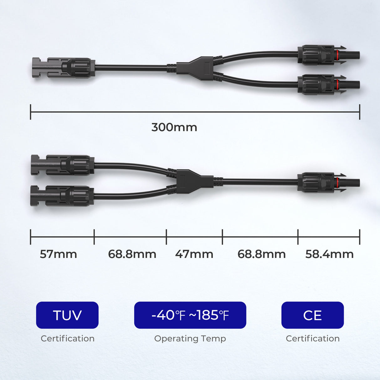 Câble adaptateur parallèle en Y pour connecteurs solaires Renogy, paire MMF+FFM