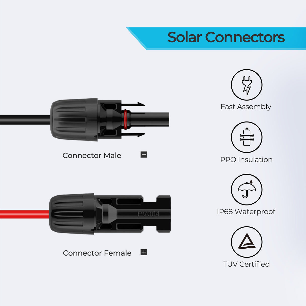 Renogy 10Ft 16AWG Solar Connector to 5.5x2.1mm DC Connector Adapter Cable