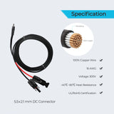Renogy 10Ft 16AWG Solar Connector to 5.5x2.1mm DC Connector Adapter Cable