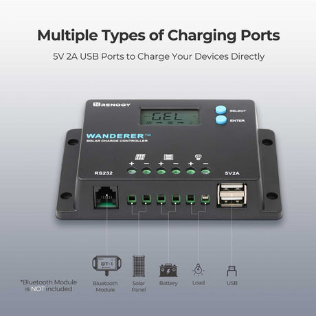 Wanderer 10A PWM Charge Controller 12V/24V With  Bluetooth Module