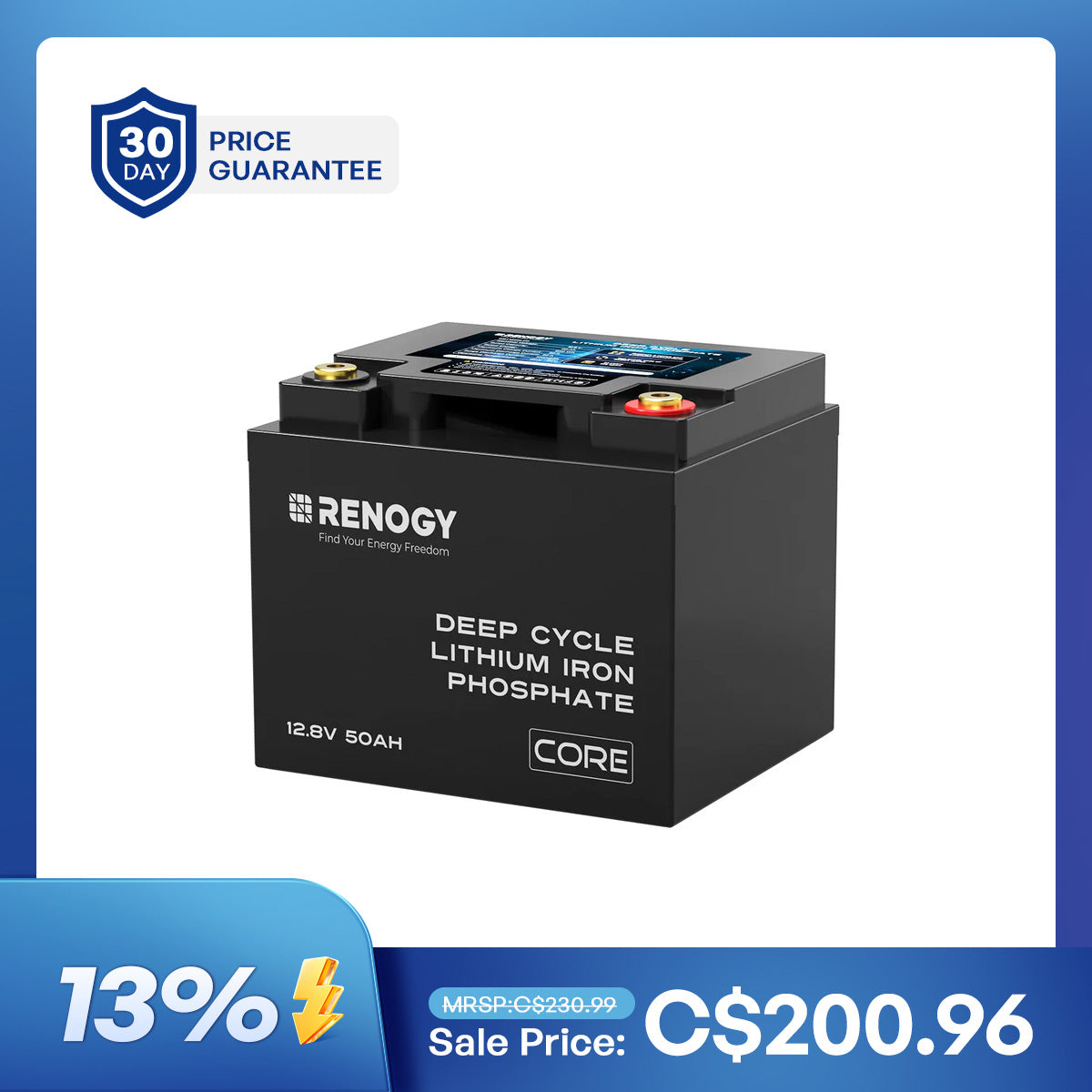 Batterie au lithium fer phosphate à décharge profonde 12V 50Ah | Série Core